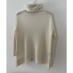 360 Cashmere 100% Ivory Cream Turtleneck Sweater Size XS Oversized
